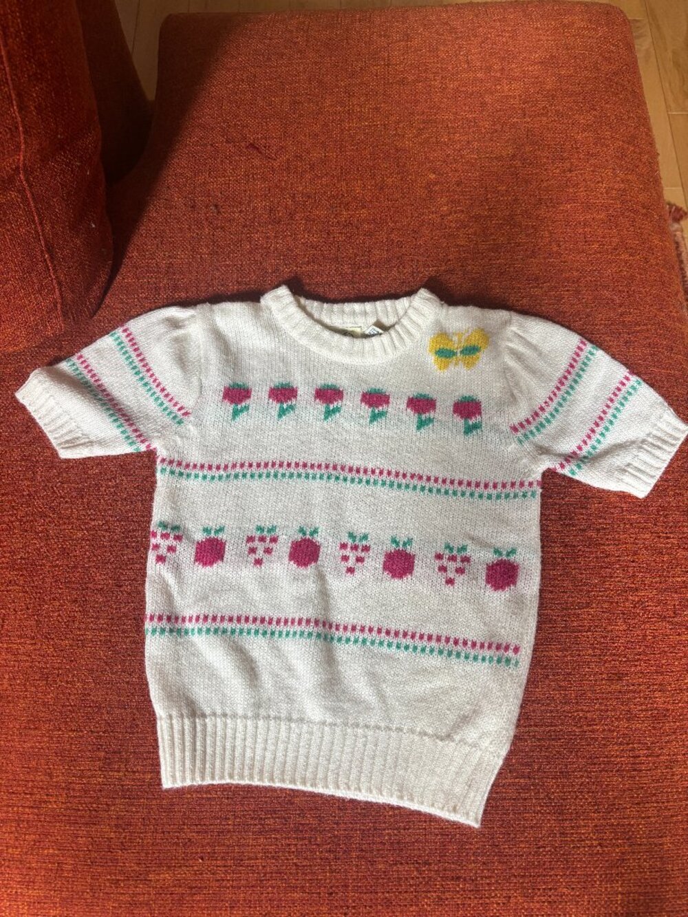 Vintage 1990s Girl's Acrylic Floral Short Sleeve Sweater Jg Hook